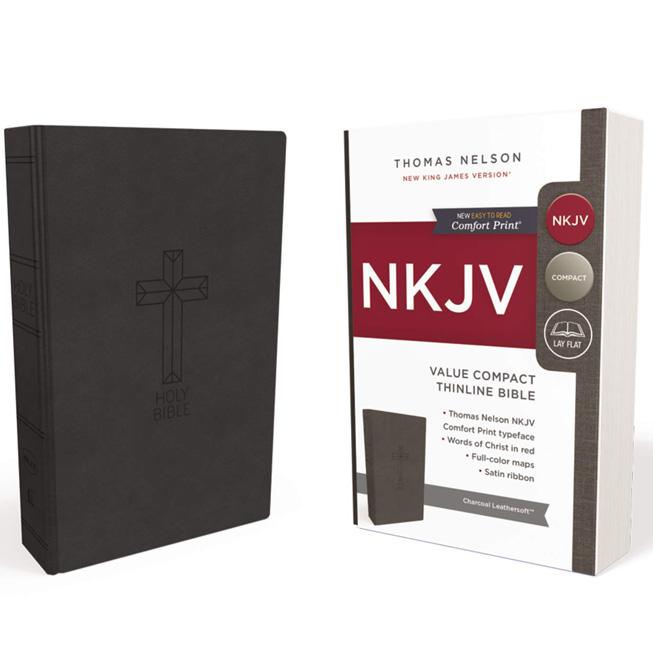 ONE-OF-A-KIND - Clearance - NKJV Value Compact Thinline Bible (Charcoal Leathersoft) by Thomas Nelson